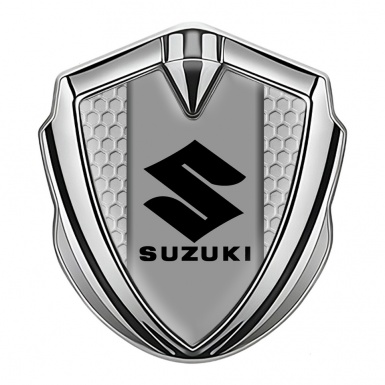 Suzuki Metal Domed Emblem Silver Grey Honeycomb Black Logo Motif