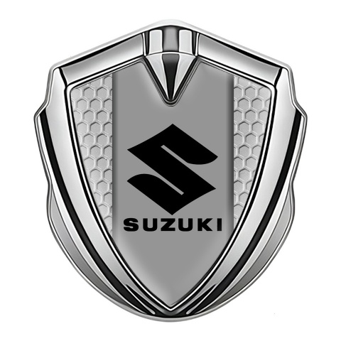 Suzuki Metal Domed Emblem Silver Grey Honeycomb Black Logo Motif