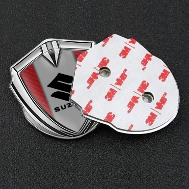 Suzuki Emblem Badge Self Adhesive Silver Red Carbon Black Logo Design