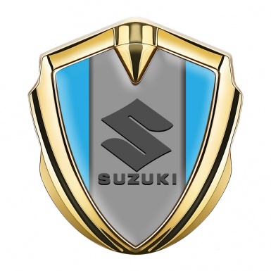 Suzuki Metal Emblem Self Adhesive Gold Sky Blue Base Black Logo