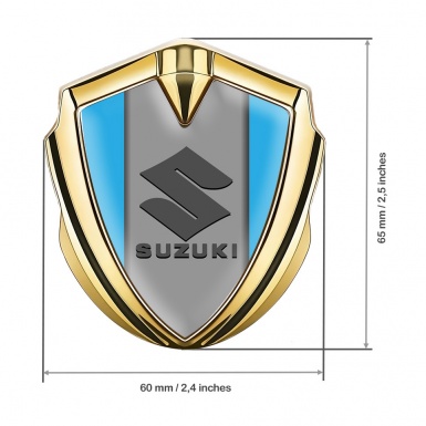 Suzuki Metal Emblem Self Adhesive Gold Sky Blue Base Black Logo