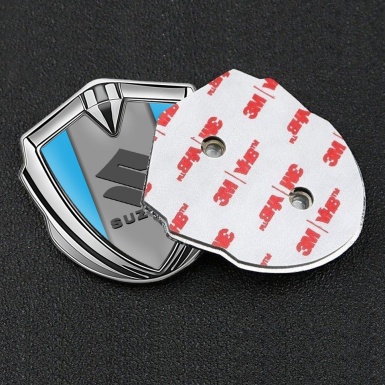 Suzuki Metal Emblem Self Adhesive Silver Sky Blue Base Black Logo