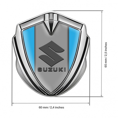 Suzuki Metal Emblem Self Adhesive Silver Sky Blue Base Black Logo