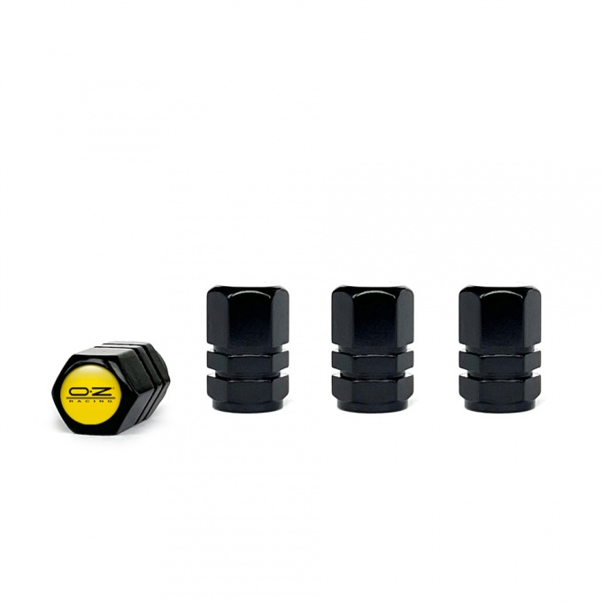 OZ Valve Steam Caps Black 4 pcs Yellow Racing Logo