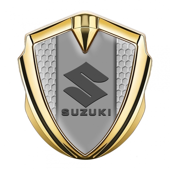 Suzuki Metal Emblem Badge Gold Grey Honeycomb Grey Logo Edition