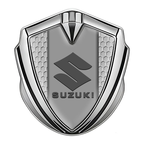 Suzuki Metal Emblem Badge Silver Grey Honeycomb Grey Logo Edition