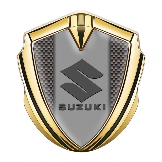 Suzuki Domed Emblem Badge Gold Carbon Fiber Grey Logo Design