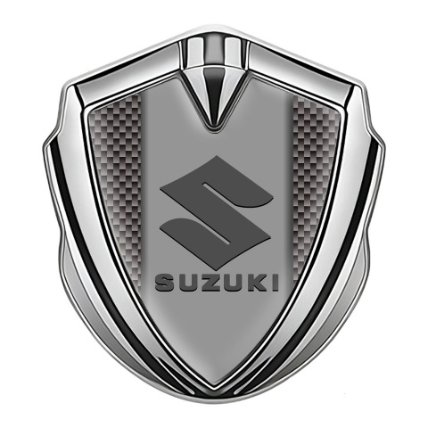 Suzuki Domed Emblem Badge Silver Carbon Fiber Grey Logo Design