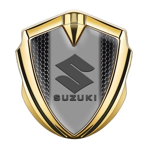 Suzuki Emblem Metal Badge Gold Dark Grate Grey Logo Edition