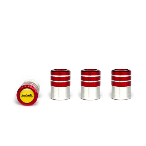 OZ Valve Steam Caps Red - Aluminum 4 pcs Yellow Racing Logo
