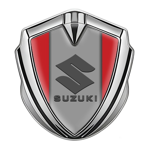 Suzuki Emblem Car Badge Silver Red Background Grey Logo Edition