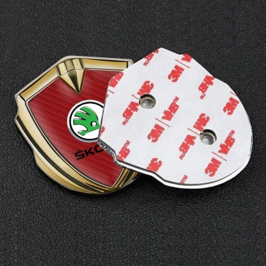 Skoda Badge Self Adhesive Gold Red Carbon Green Metallic Logo