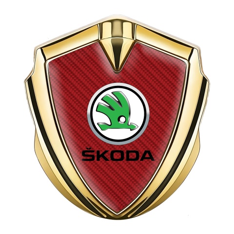 Skoda Badge Self Adhesive Gold Red Carbon Green Metallic Logo