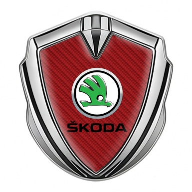Skoda Badge Self Adhesive Silver Red Carbon Green Metallic Logo