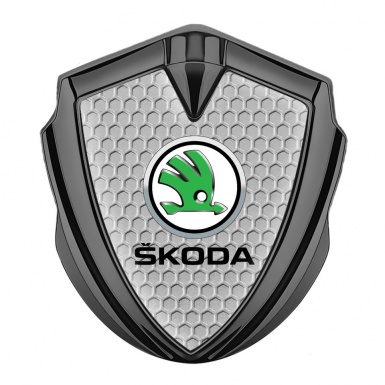 Skoda Emblem Badge Self Adhesive Graphite Honeycomb Green Metallic Logo
