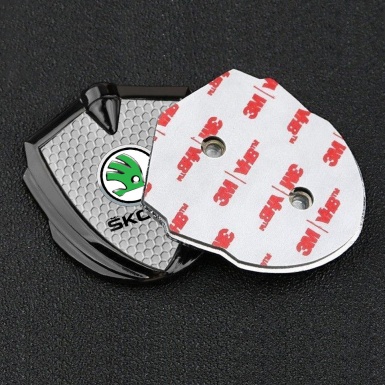 Skoda Emblem Badge Self Adhesive Graphite Honeycomb Green Metallic Logo