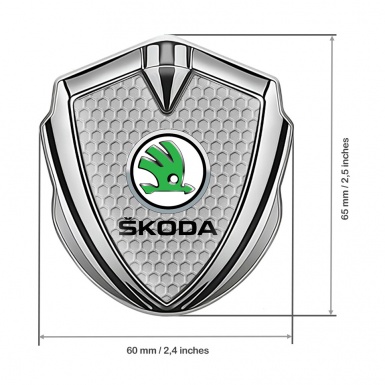 Skoda Emblem Badge Self Adhesive Silver Honeycomb Green Metallic Logo