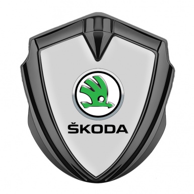 Skoda Emblem Fender Badge Graphite Grey Base Green Metallic Logo