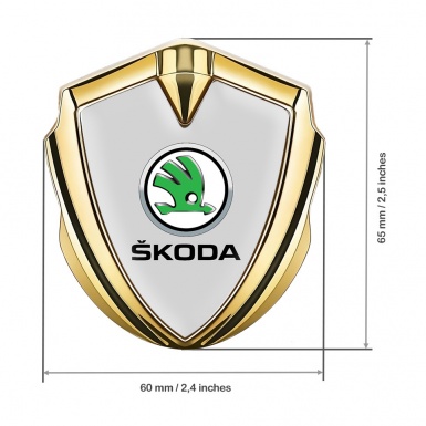 Skoda Emblem Fender Badge Gold Grey Base Green Metallic Logo