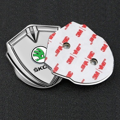 Skoda Emblem Fender Badge Silver Grey Base Green Metallic Logo