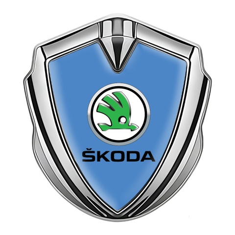 Skoda Metal Emblem Self Adhesive Silver Glacial Blue Green Metallic Logo