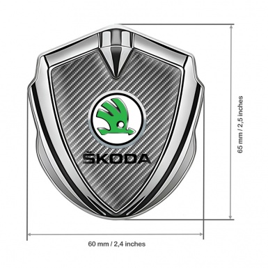 Skoda Fender Emblem Badge Silver Carbon Fiber Green Metallic Logo