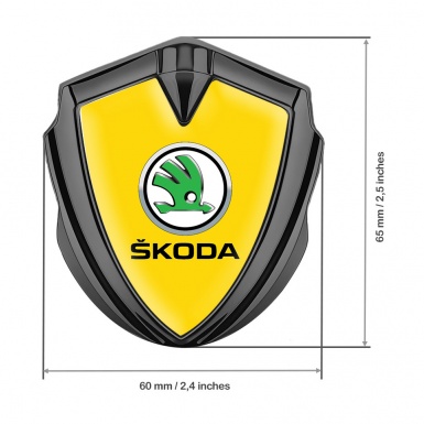 Skoda Emblem Trunk Badge Graphite Yellow Fill Green Metallic Logo