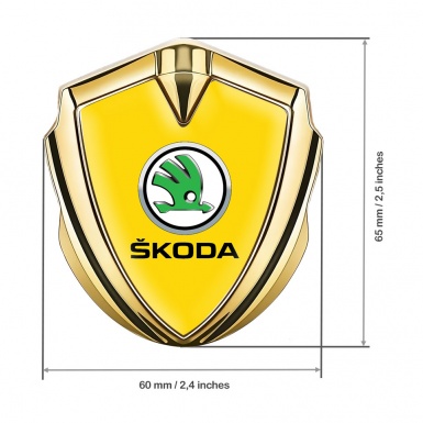 Skoda Emblem Trunk Badge Gold Yellow Fill Green Metallic Logo