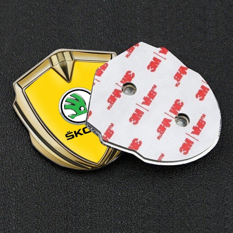 Skoda Emblem Trunk Badge Gold Yellow Fill Green Metallic Logo