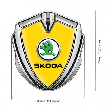 Skoda Emblem Trunk Badge Silver Yellow Fill Green Metallic Logo