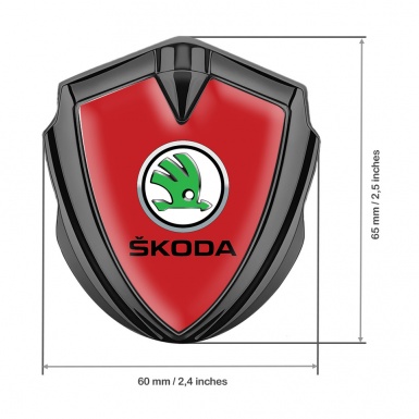 Skoda Emblem Self Adhesive Graphite Red Fill Green Metallic Logo