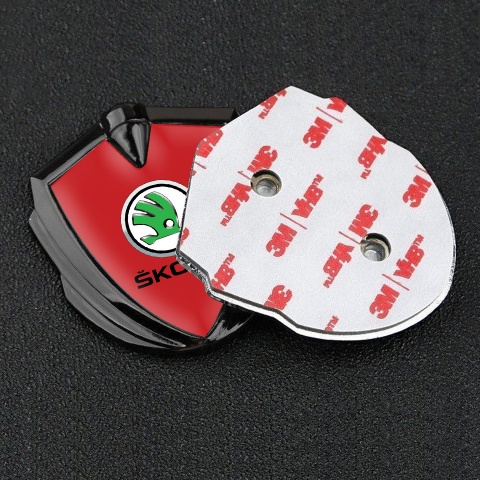 Skoda Emblem Self Adhesive Graphite Red Fill Green Metallic Logo