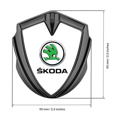 Skoda Metal Emblem Badge Graphite White Fill Green Metallic Logo