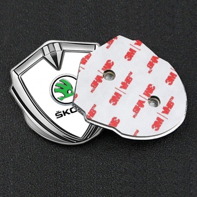 Skoda Metal Emblem Badge Silver White Fill Green Metallic Logo