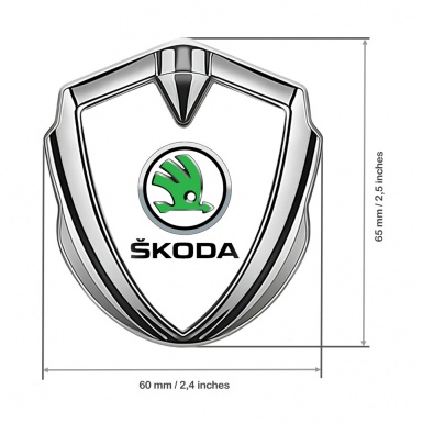 Skoda Metal Emblem Badge Silver White Fill Green Metallic Logo