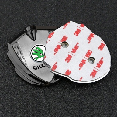 Skoda Domed Emblem Badge Graphite Light Steel Mesh Green Metallic Logo