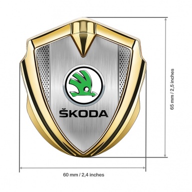 Skoda Domed Emblem Badge Gold Light Steel Mesh Green Metallic Logo
