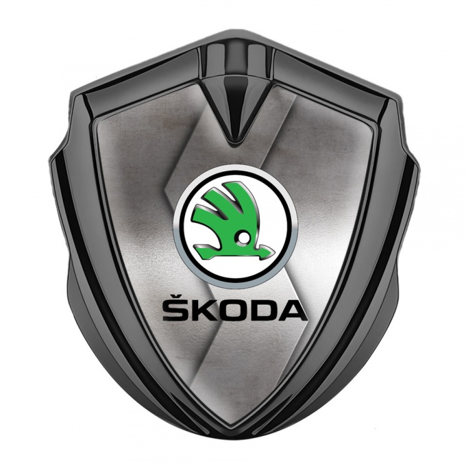 Skoda Emblem Ornament Graphite Polished Cut Steel Green Metallic Logo