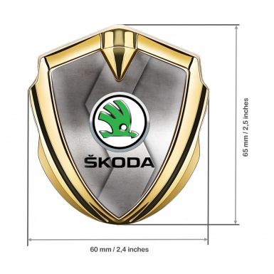 Skoda Emblem Ornament Gold Polished Cut Steel Green Metallic Logo