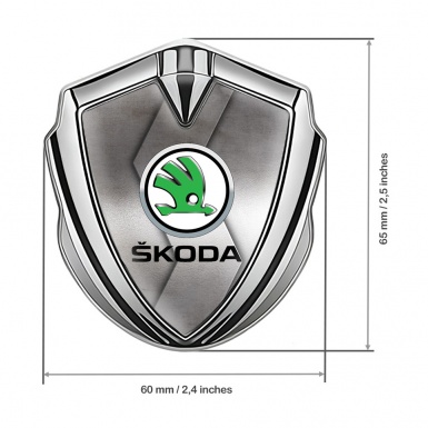 Skoda Emblem Ornament Silver Polished Cut Steel Green Metallic Logo