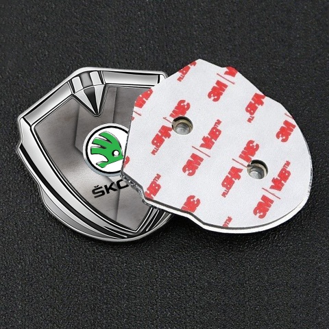 Skoda Emblem Ornament Silver Polished Cut Steel Green Metallic Logo