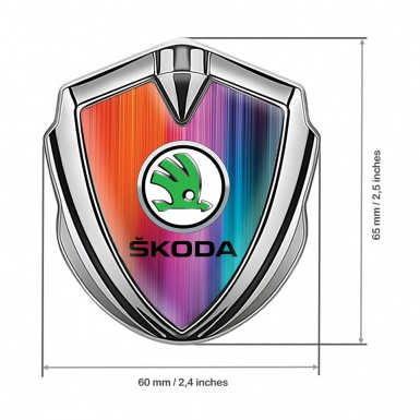 Skoda Bodyside Domed Emblem Silver Color Scheme Green Metallic Logo