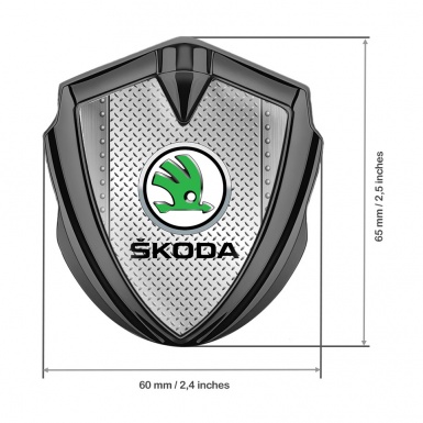 Skoda Emblem Metal Badge Graphite Treadplate Motif Green Metallic Logo