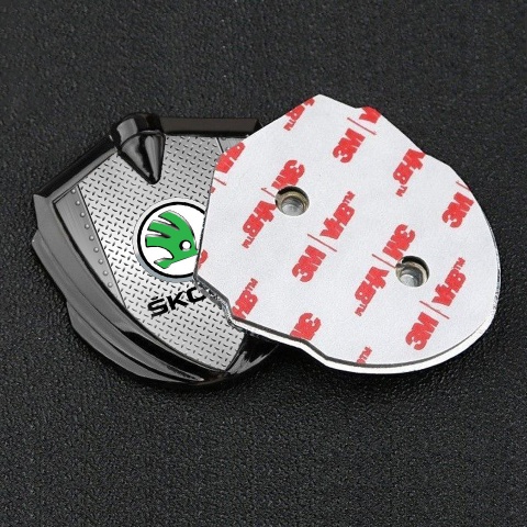 Skoda Emblem Metal Badge Graphite Treadplate Motif Green Metallic Logo