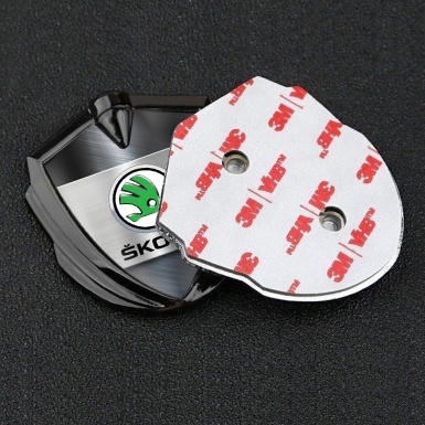 Skoda 3d Emblem Badge Graphite Brushed Effect Green Metallic Logo