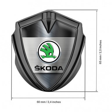 Skoda 3d Emblem Badge Graphite Brushed Effect Green Metallic Logo