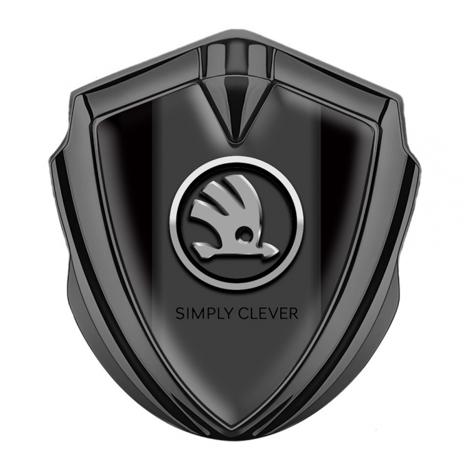 Skoda Silicon Emblem Graphite Black Background Chrome Logo Edition