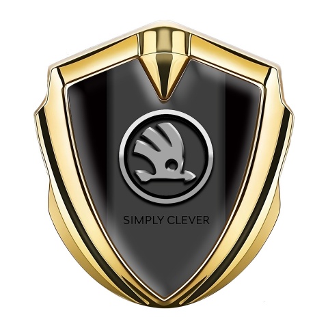 Skoda Silicon Emblem Gold Black Background Chrome Logo Edition