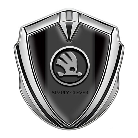 Skoda Silicon Emblem Silver Black Background Chrome Logo Edition