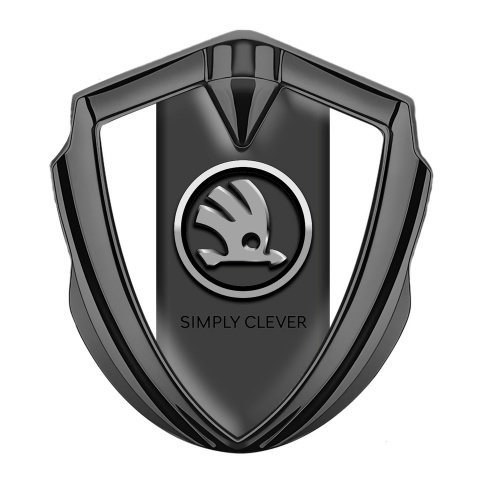 Skoda Emblem Car Badge Graphite White Background Chrome Logo Edition